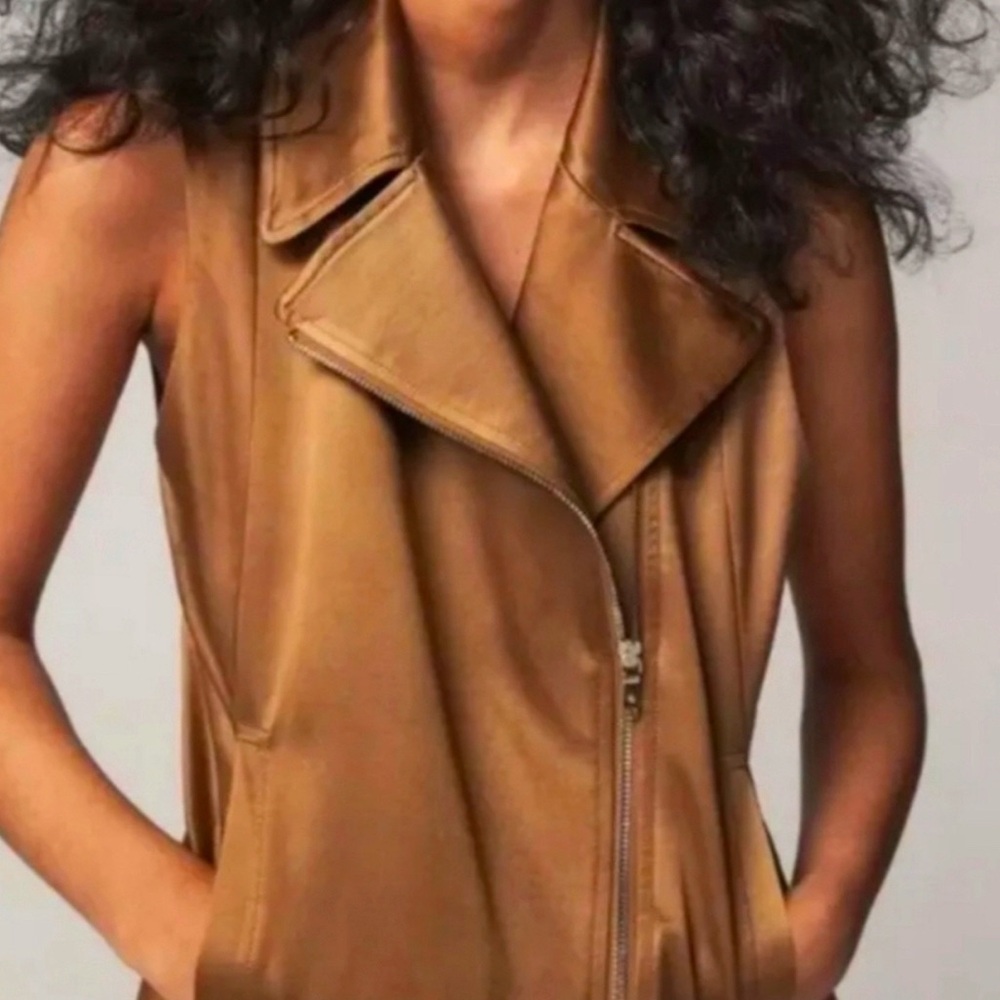 NWT Massimo Dutti Camel Satin Zipper Vest